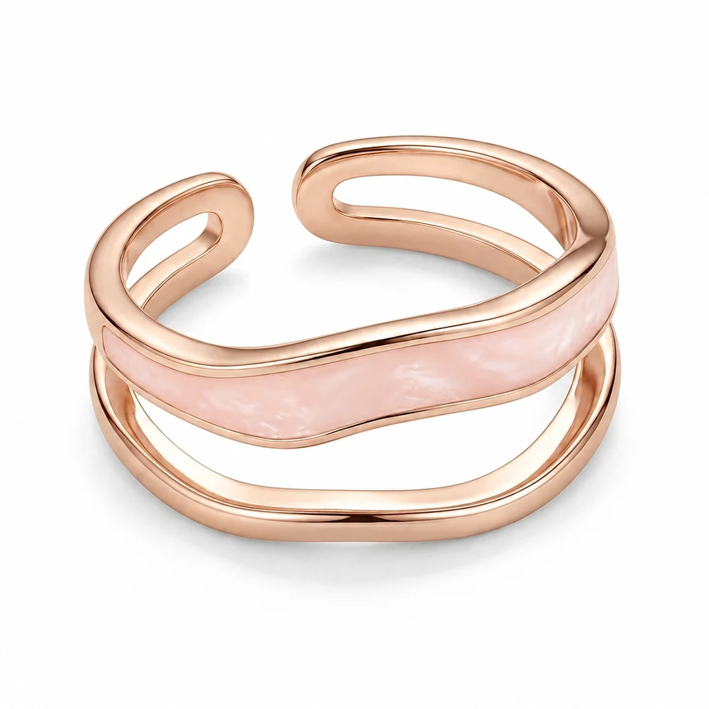 Rose-tone open ring with pale pink inlay